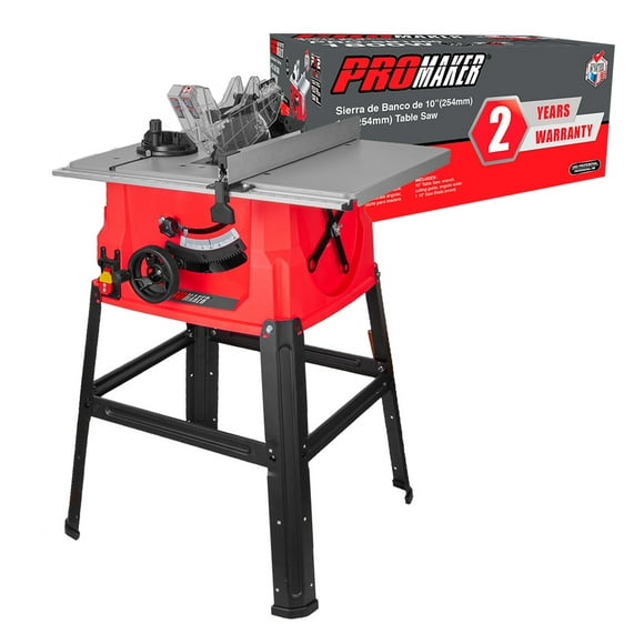 PROMAKER 10 Inch Table Saw, 15.5-Amp 5000RPM, Table Saw for Woodworking with Miter Gauge Scale, 0-45 Bevel Cuts and Straight Cuts at 90, Includes Saw and 2 year warranty