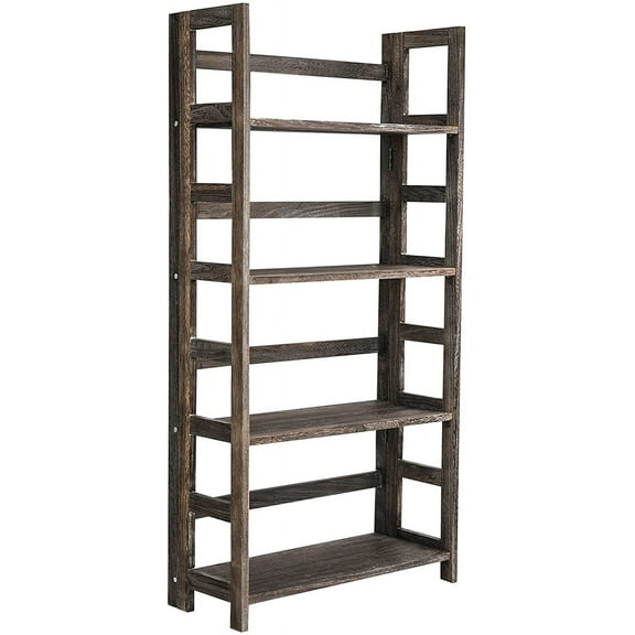Proman Product Hickory 4 Layers Folding Bookshelf, Paulownia Wood, Walnut Color