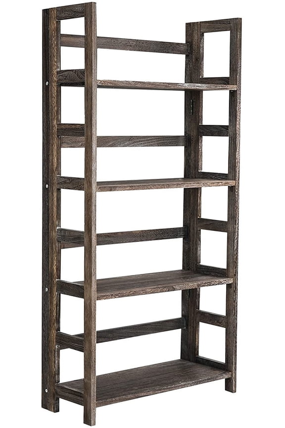 Proman Product Hickory 4 Layers Folding Bookshelf, Paulownia Wood, Walnut Color