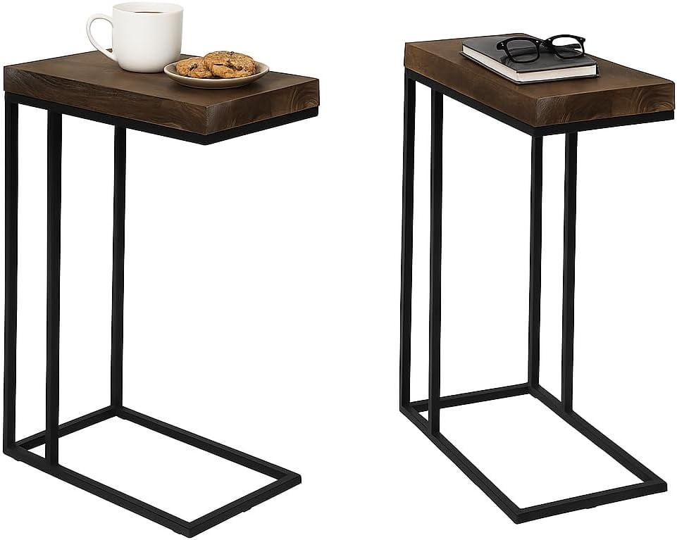 Proman Products Breeze Casual C Shaped End Table Small Side Table with Steel Base