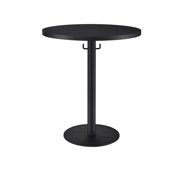 Proman Products Cava Round Solid Wood Coffee Table with Metal Base and Hooks for Bags Purses, Black