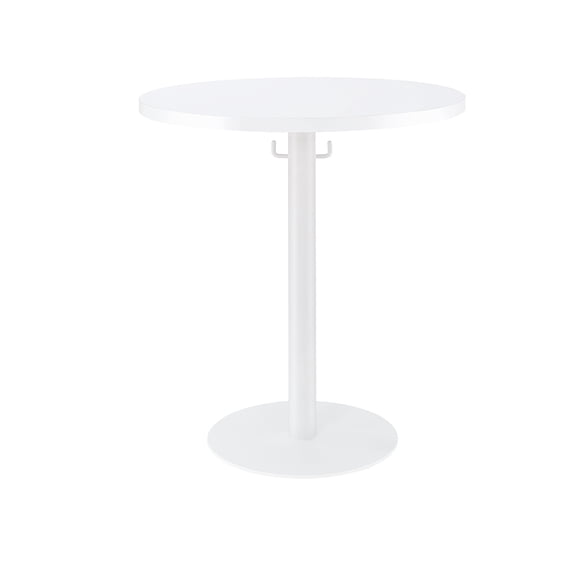 Proman Products Cava Round Solid Wood Coffee Table with Metal Base and Hooks for Bags Purses, White