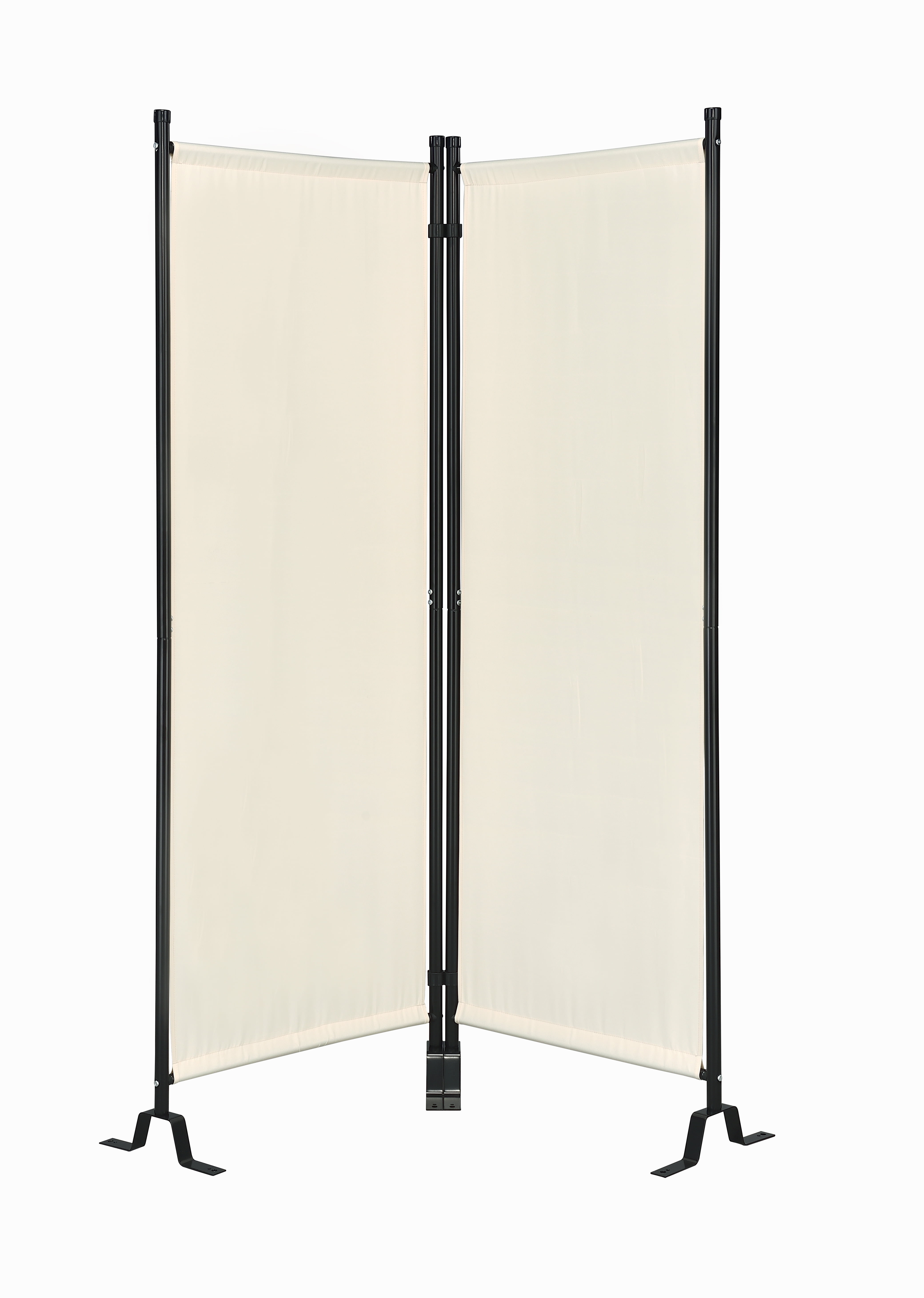 Beige Polyester Folding Room Divider with Black Metal Frame