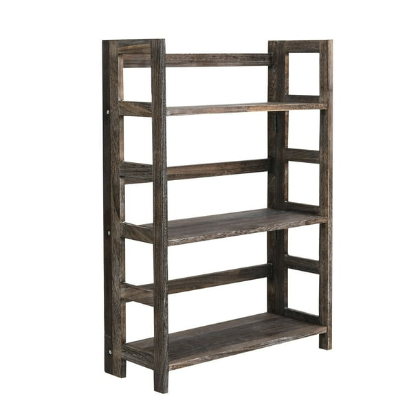 Proman Products Hickory Folding Bookshelf, Paulownia Wood, Walnut Color 3 Tiers
