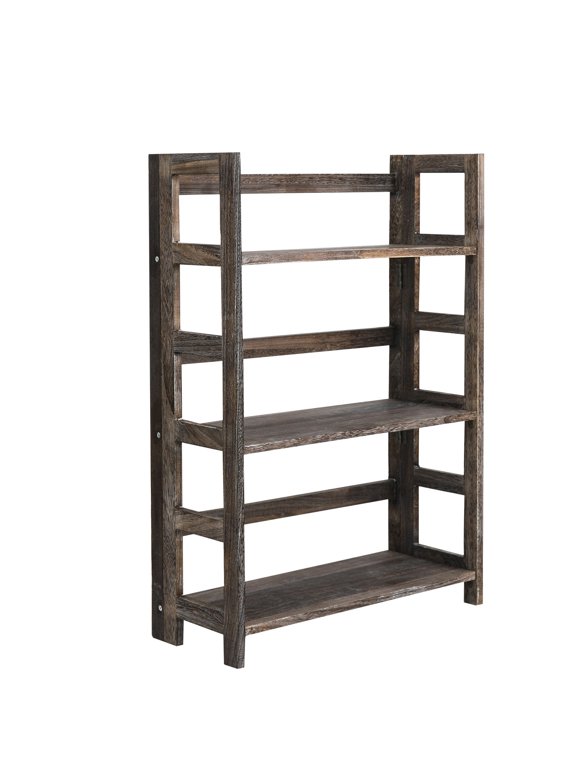Proman Products Hickory Folding Bookshelf, Paulownia Wood, Walnut Color 3 Tiers