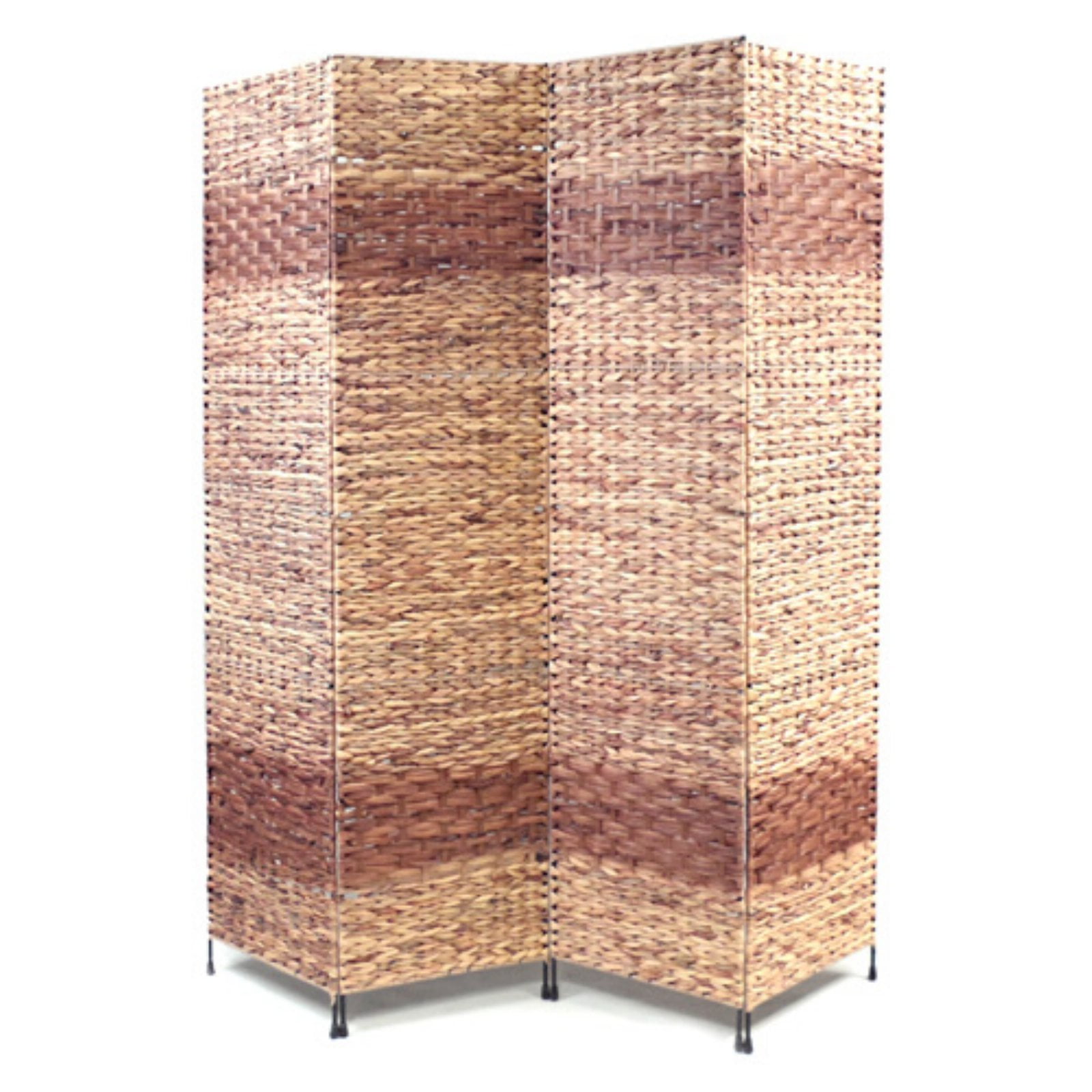 Natural Water Hyacinth 4-Panel Folding Screen with Metal Frame