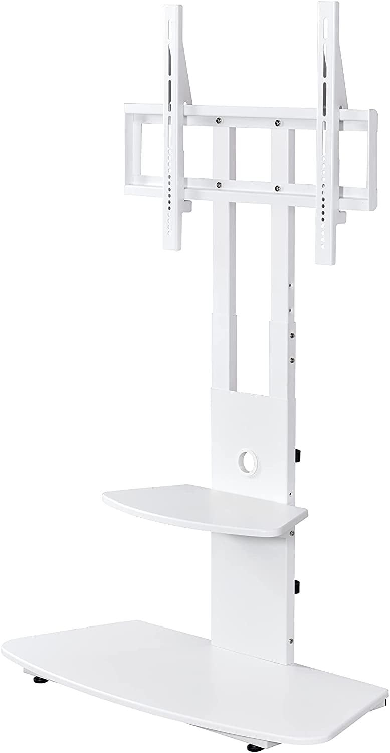White Adjustable Height TV Stand with Shelves