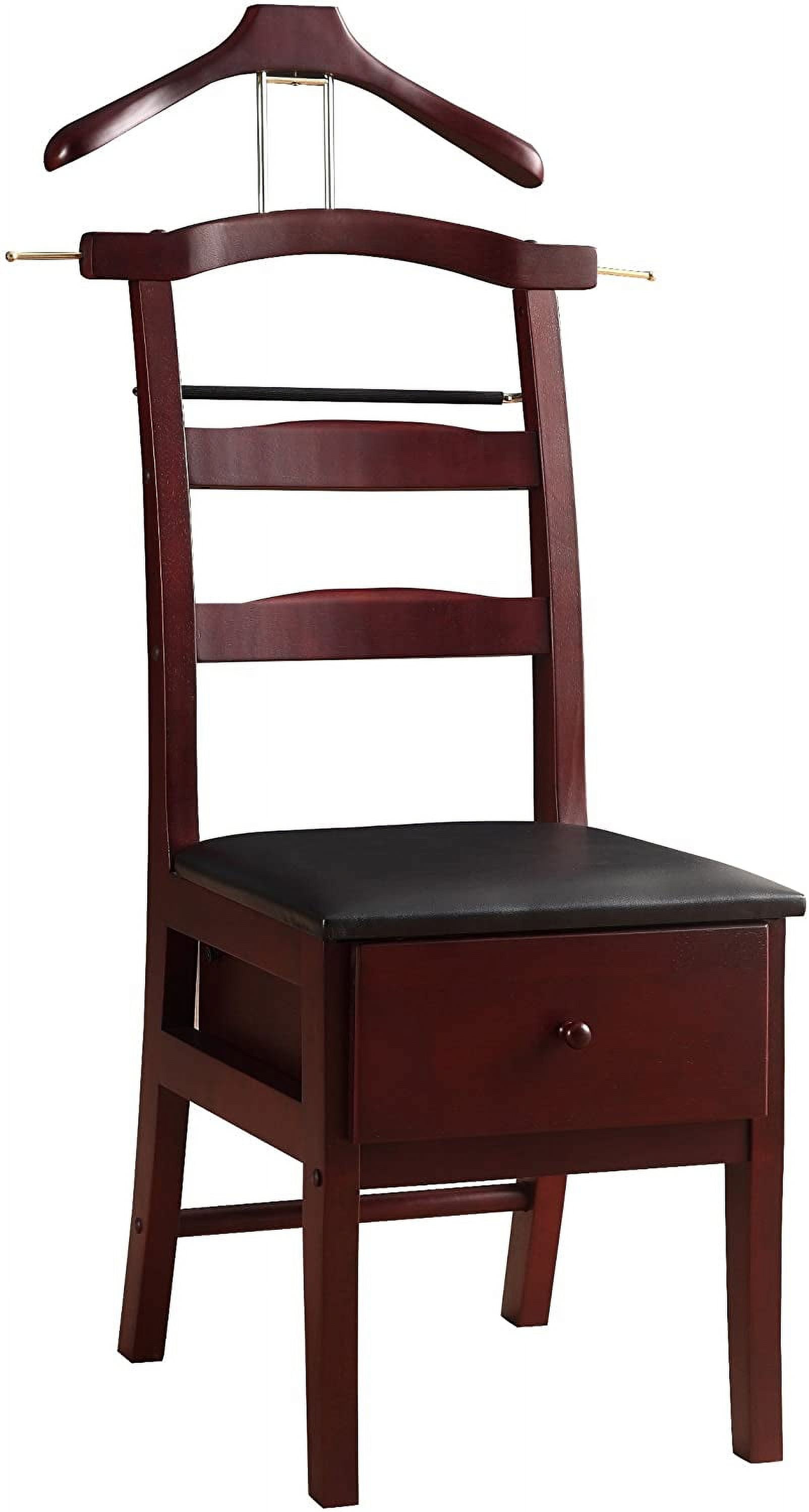 Proman Products Manchester Chair Valet VL36142 with Drawer, Hanger, Trouser Bar & Tie & Belt Bar, 18"W x 23"D x 44" H, Mahogany