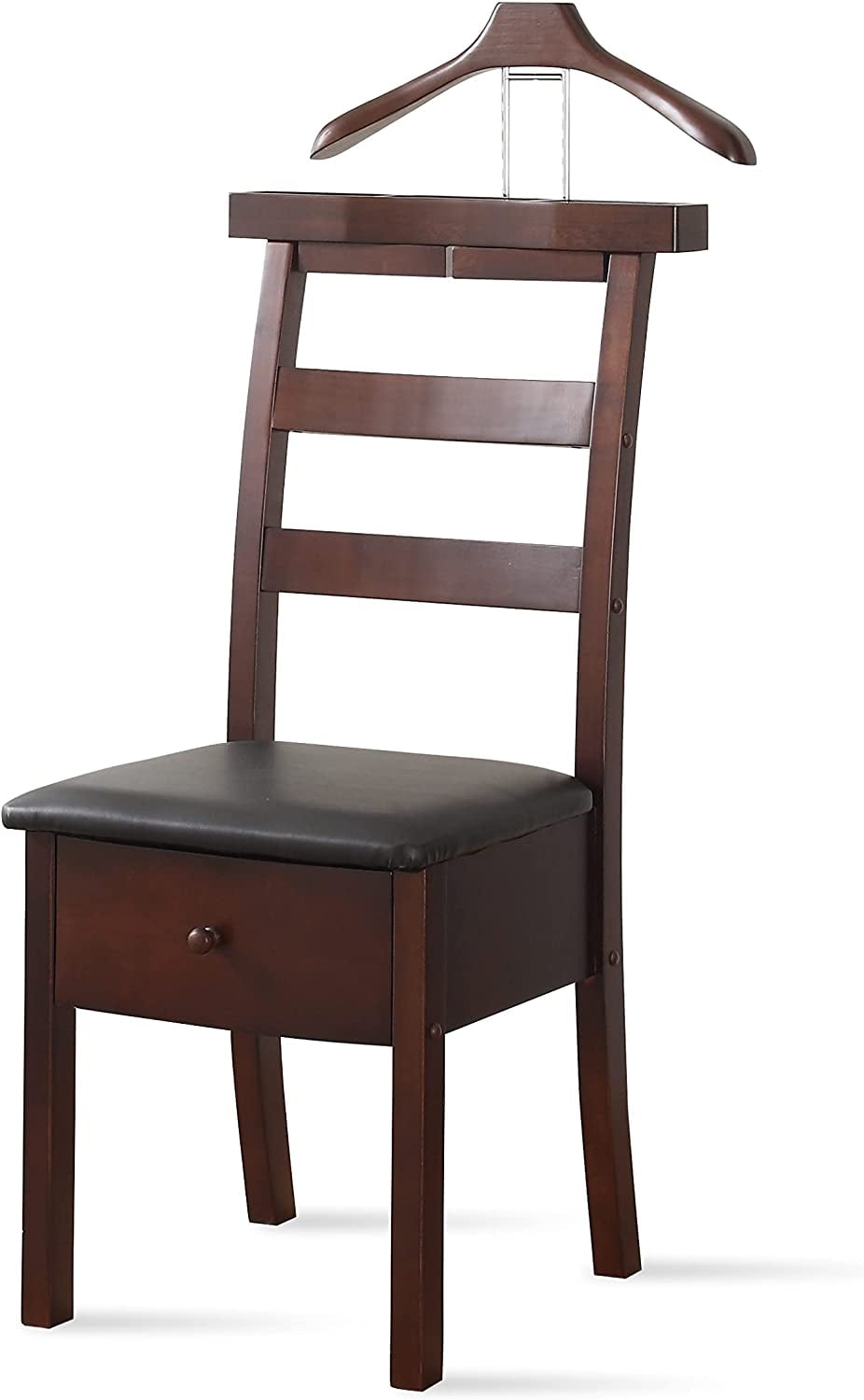 Proman Products Manhatten Chair Valet VL36654 with Drawer, Hanger, Trouser Bar and Tie & Belt Bar, 19"W x 24"D x 43" H, Dark Walnut