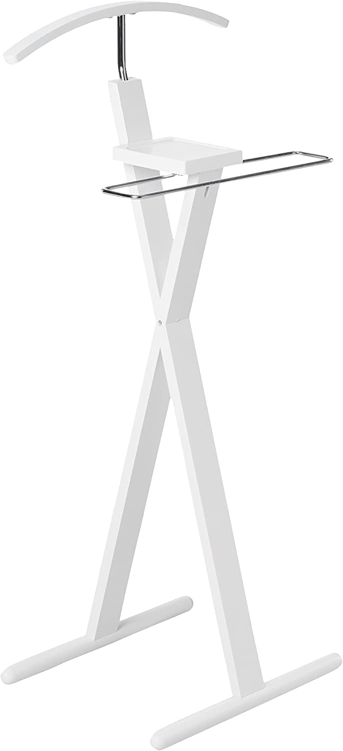 Proman Products Modern Decorative Valet Stand with Bend Wood Hanger - White