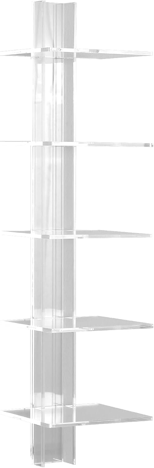 Proman Products Mounted Spine Bookshelf,Wall Mounted Shelves, Spine Book Tower Decor, 8" D x 9.5" W x 37" H, Clear Acrylic