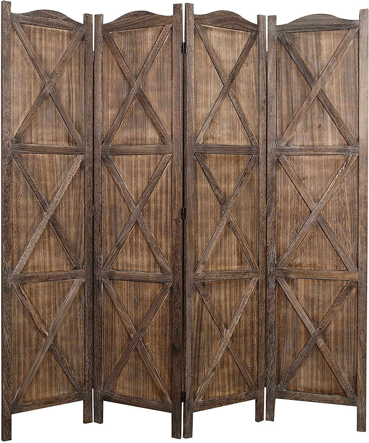 Rustic Brown Paulownia Wood 4-Panel Folding Room Divider