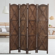 Proman Products Rancho Barn 4 Panel Room Divider FS17192, Folding Screen, Privacy Screen, Room Partition, Paulownia Wood, Max Extend 61 W x 0.75 D x 67 H, Rustic Brown