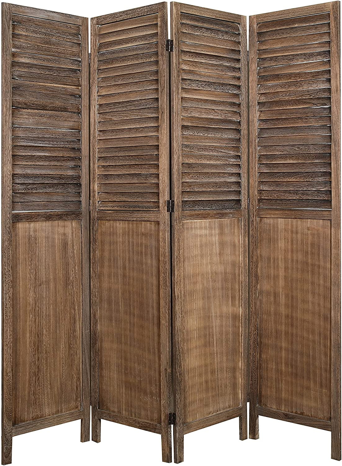 Rustic Brown Paulownia Wood 4-Panel Folding Room Divider