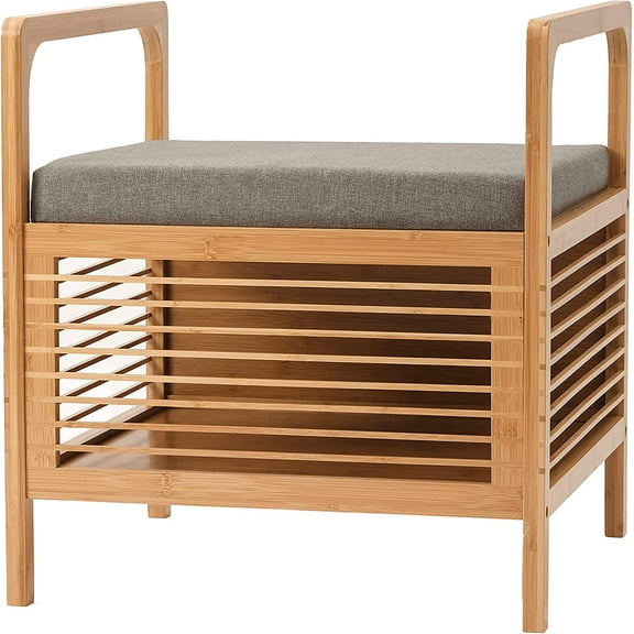Proman Products SH17236 Cambridge Bamboo Square Storage Shoe bench, Natural, 19.5" W x 19.5" D x 21.5" H