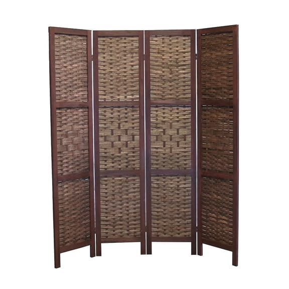 Proman Products Saigon 4 Panel Folding Screen, 67" Tall, Walnut