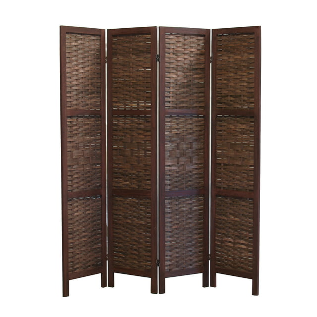 Proman Products Saigon 4 Panel Folding Screen, 67" Tall, Walnut