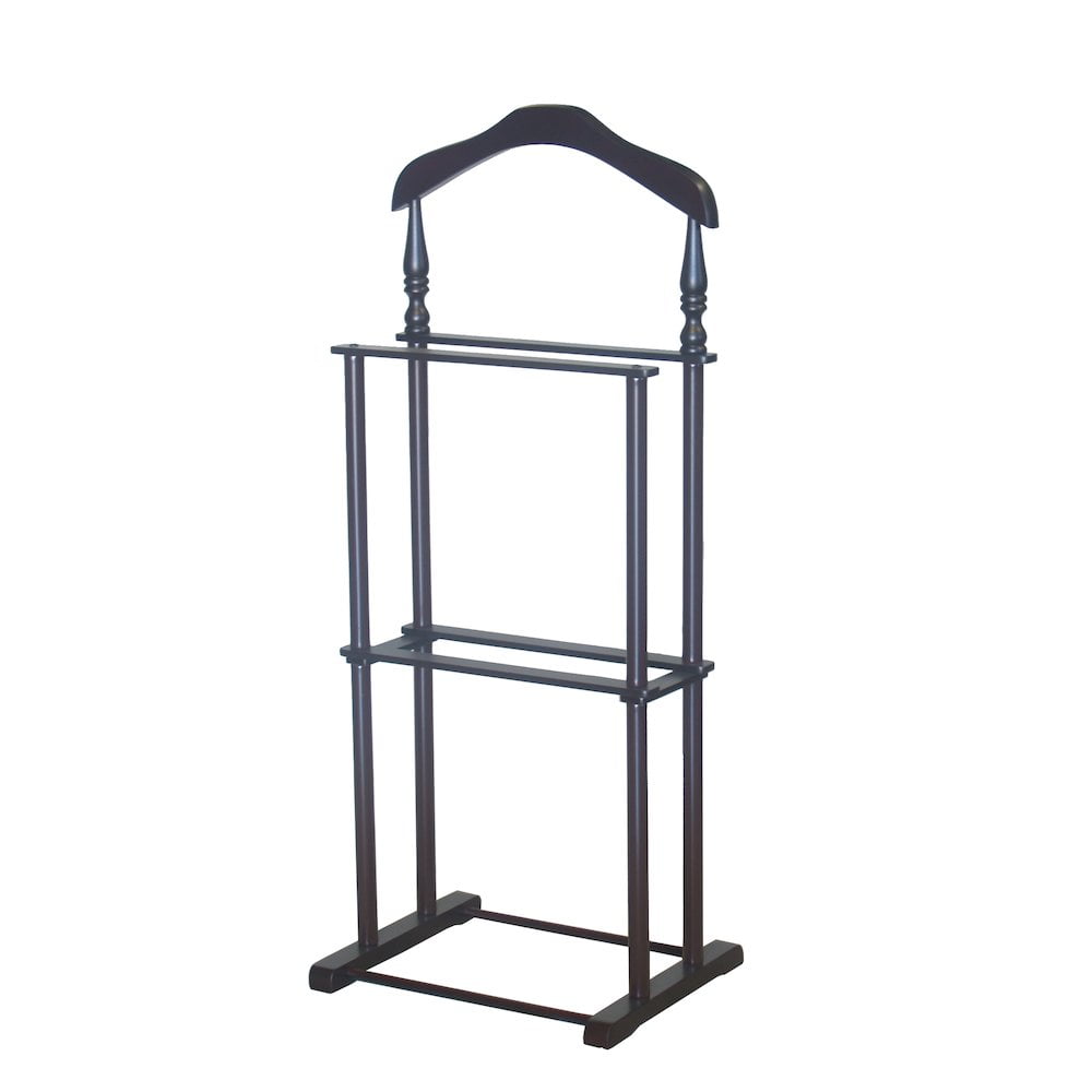 Walnut Wooden Twin Valet Stand with Hanger