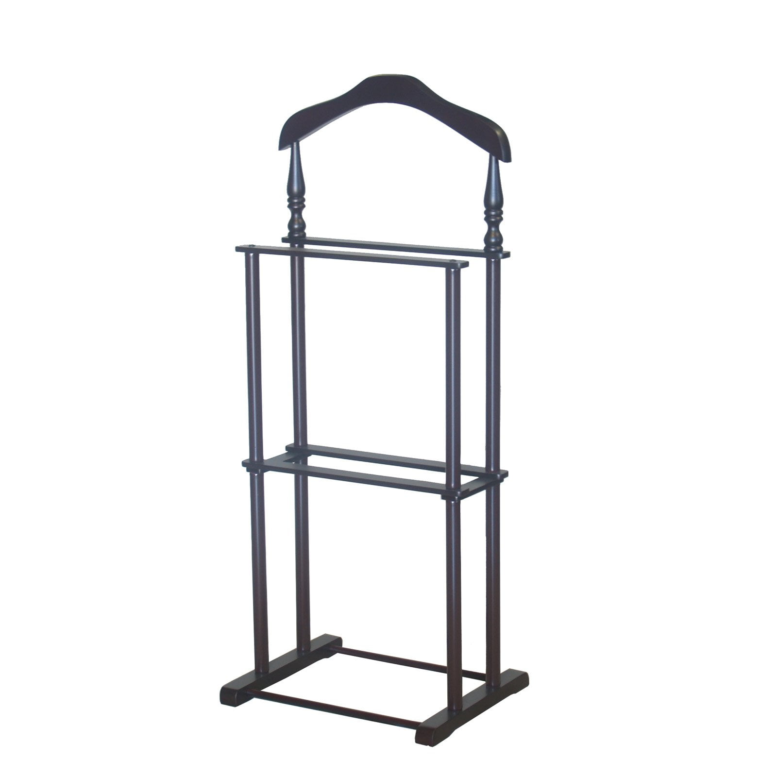 Walnut Wooden Twin Valet Stand with Hanger