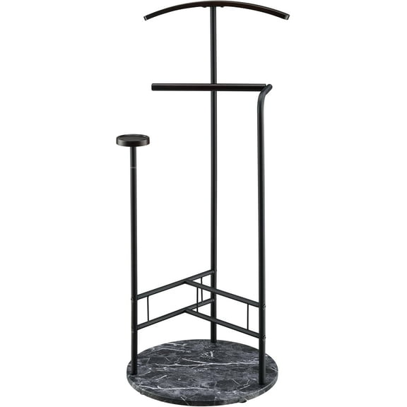 Proman Products Scandia Valet Stand, Clothes Organizer with Tray Hanger Wood Metal, Black