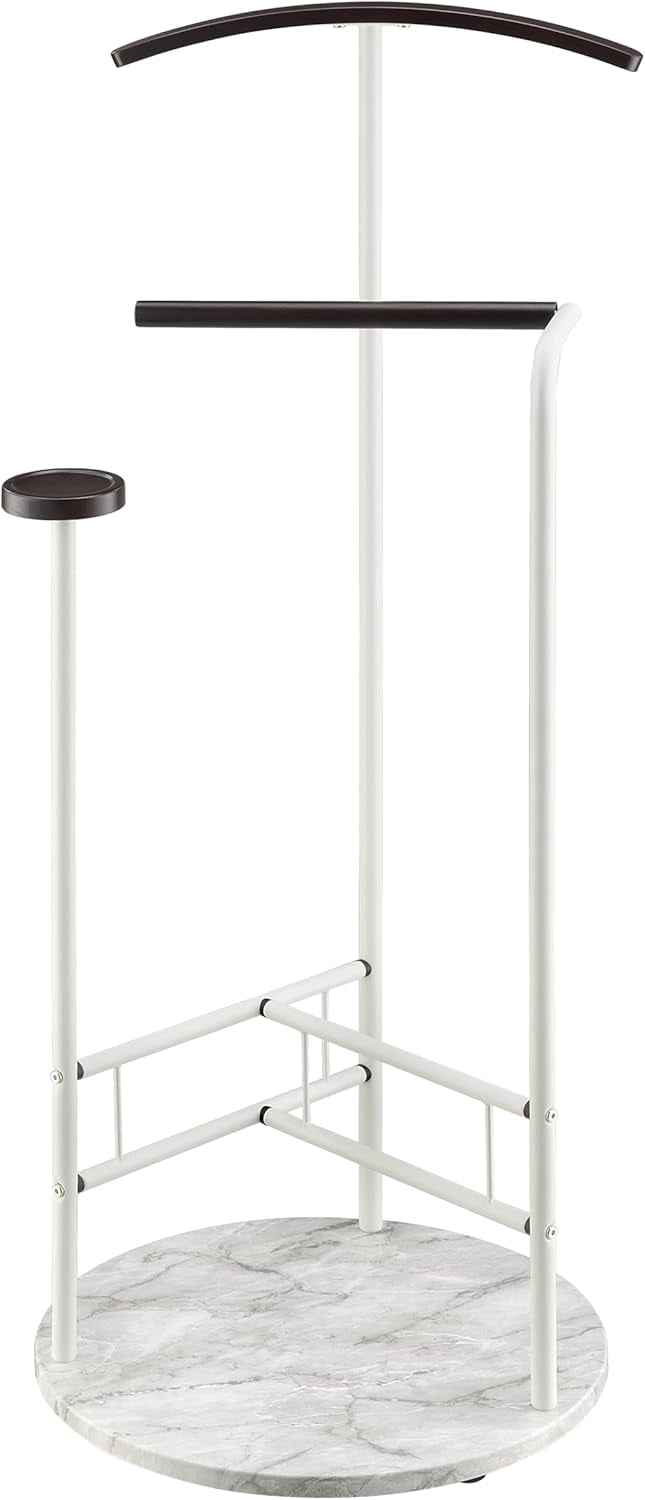 Proman Products Scandia Valet Stand, Clothes Organizer with Tray Hanger Wood Metal, White