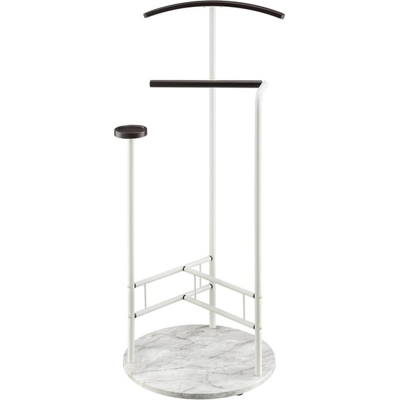 Proman Products Scandia Valet Stand, Clothes Organizer with Tray Hanger Wood Metal, White