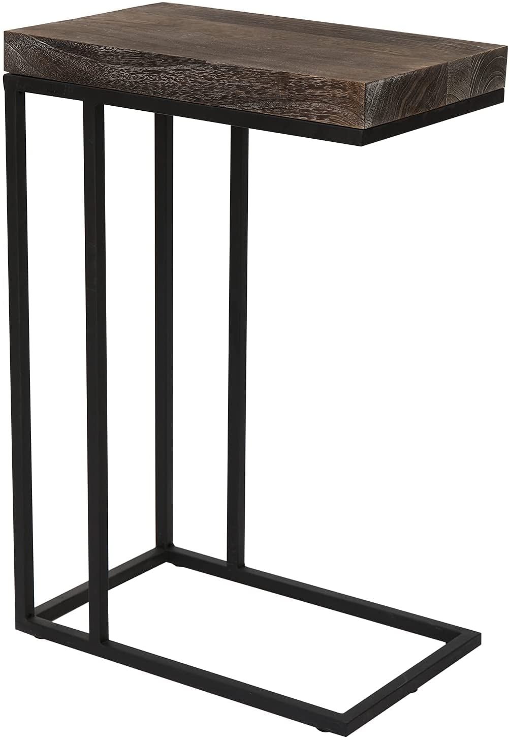 Rustic Brown Torch Carbon C-Shaped End Table with Metal Frame