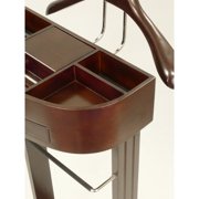 Proman Products - Crescent Moon Valet, Mens Valet Stand with Drawer, Top Tray, Contour Hanger, Trouser Bar, Belt Hooks & Shoe Rack, Accessory & Clothes Organizer Mahogany