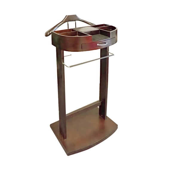 Proman Products - Crescent Moon Valet, Mens Valet Stand with Drawer, Top Tray, Contour Hanger, Trouser Bar, Belt Hooks & Shoe Rack, Accessory & Clothes Organizer (Mahogany)