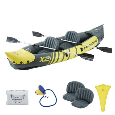 Promarine 2 Person Inflatable Kayak Set Foldable Paddle Boat with Adjustable Seat, Foot Pump, Yellow