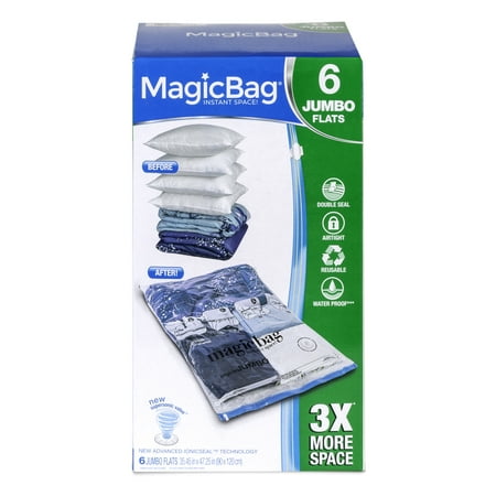 MagicBag 6-Pack Portable Instant Space Saver Storage, Clear Bags for Closet Organization