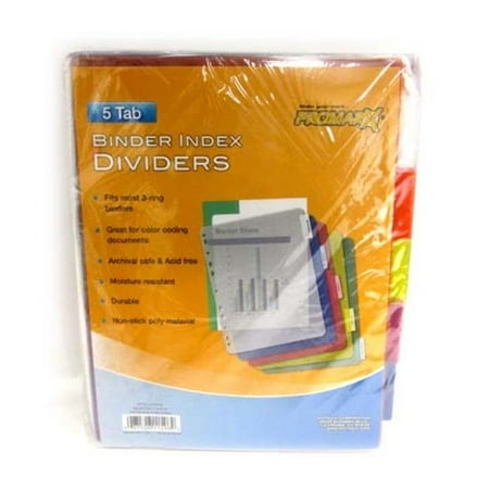 Promarx 2324632 Binder 5 Tab Index Dividers - Case of 36