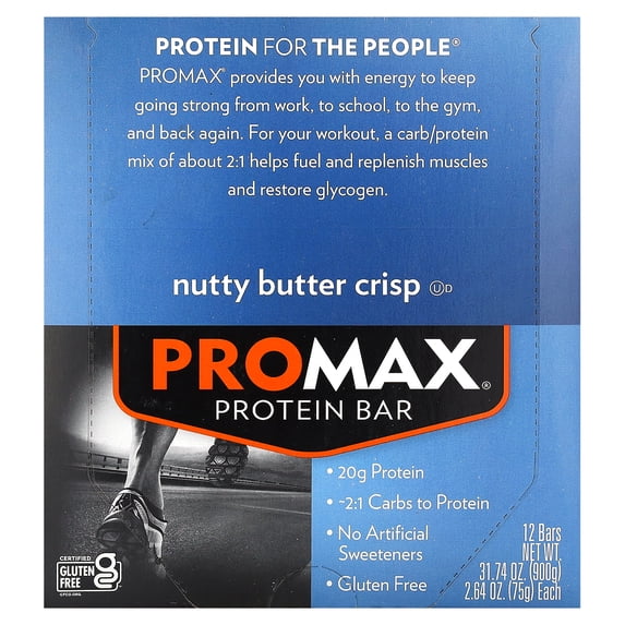 Promax Nutty Butter Crisp, 20g High Protein, Gluten Free, 12 Count