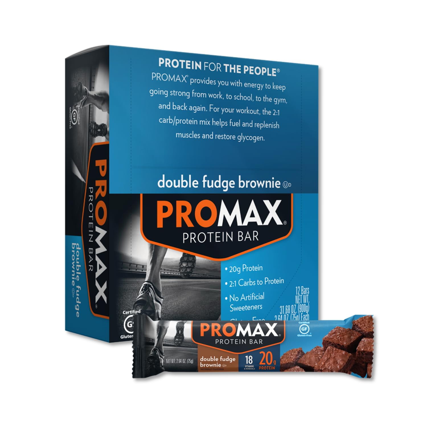 Promax Protein Bar,TRDNDouble Fudge Brownie, 20g High Protein, Gluten Free, 12 Count