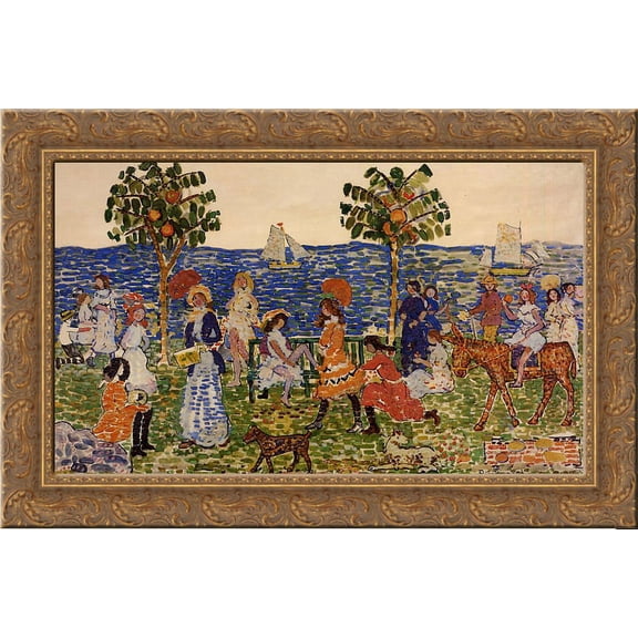 Promenade 24x18 Gold Ornate Wood Framed Canvas Art by Prendergast, Maurice
