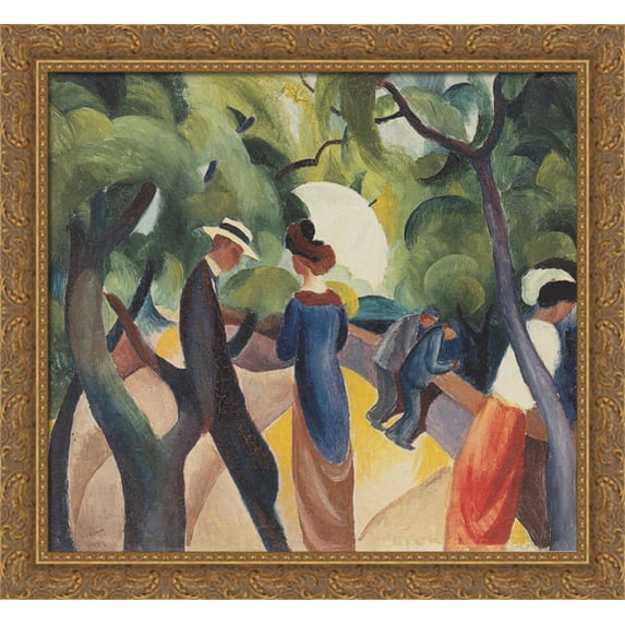 Promenade 30x28 Large Gold Ornate Wood Framed Canvas Art by August Macke