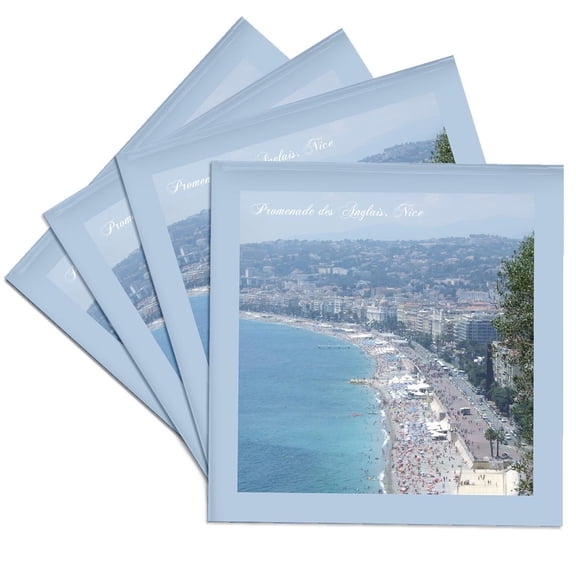 Promenade Des Anglais. Nice France. European French Coastal City Beach. Summer World Europe Travel, set of 4 Ceramic Tile Coasters