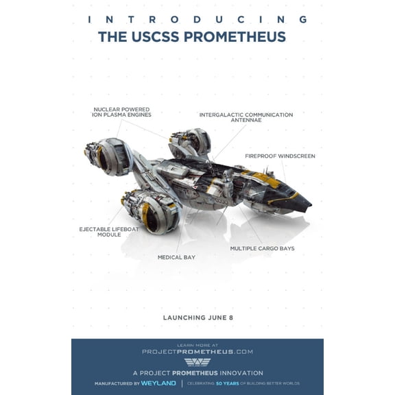 Prometheus Movie Poster USCSS Prometheus Metal Print 12"x16" 12x16 Square Adults Posters