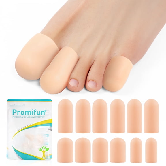 Promifun 6 Pairs Silicone Toe Protectors Caps Foot Pain Relief Ingrown Toenail Corns Calluses Blisters for Men & Women Multi Size