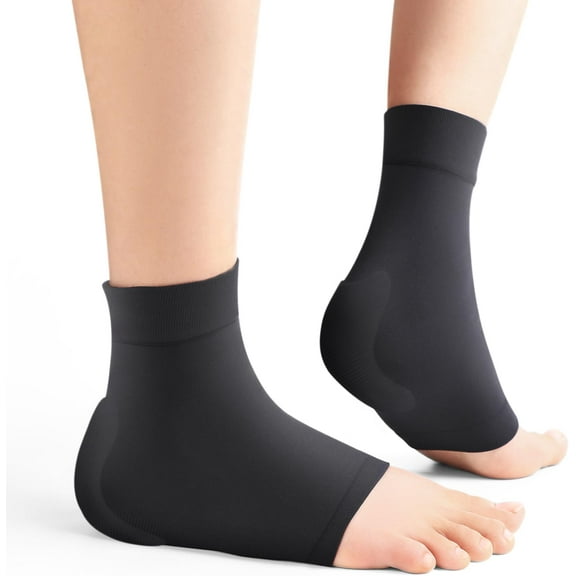 Promifun Achilles Heel Protector Compression Socks Gel Heel Socks Bursitis Tendonitis Relief 1 Pair,Regular Size,Black