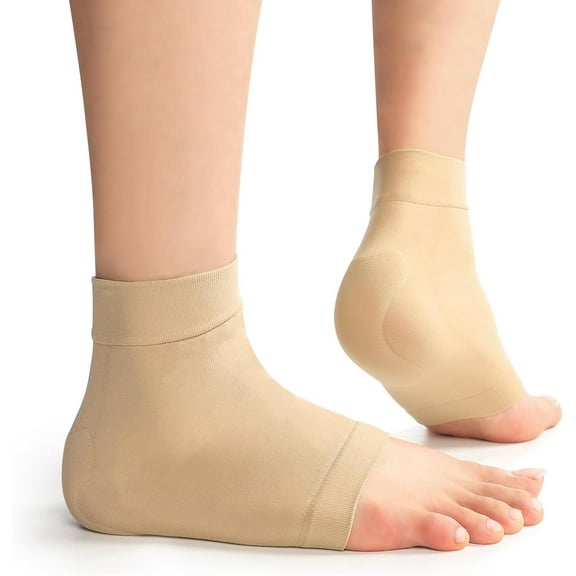Promifun Achilles Heel Protector Compression Socks Gel Heel Socks Bursitis Tendonitis Relief 1 Pair,Size XL,Beige
