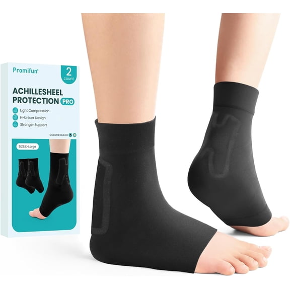 Promifun Achilles Heel Protector Compression Socks Gel Heel Socks Bursitis Tendonitis Relief 1 Pair,Size XL,Black,Upgraded Version