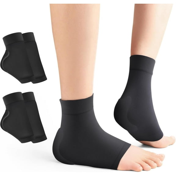 Promifun Achilles Heel Protector Compression Socks Gel Heel Socks Bursitis Tendonitis Relief 2 Pairs,Size XL,Black