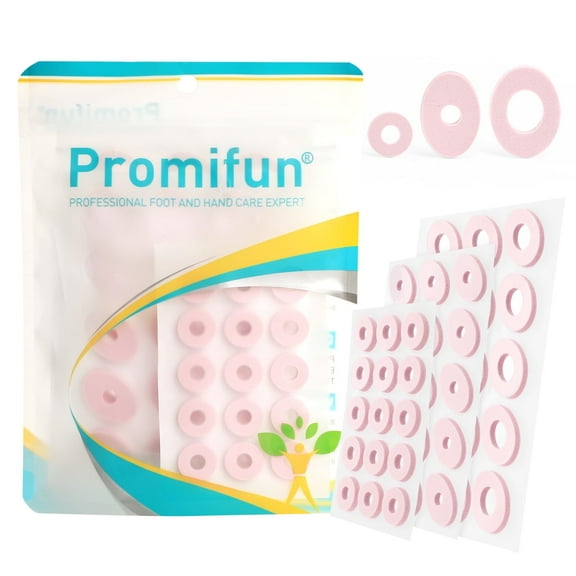 Promifun Corn Cushions for Toes and Feet - Callus Cushions to Protect Sore Spots with Foam Padding - Self-Stick Adhesive Pads - Relief Pain, Pressure and Friction from Shoes (Pink, 45 Count)