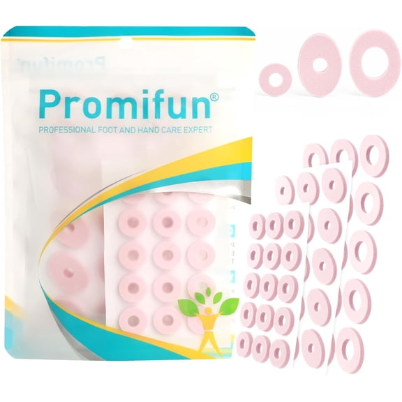 Promifun Corn Cushions Toes Feet Relief Pain Callus Cushions Foam Padding Self-Stick Adhesive Pads Friction Protection 90 Count,Multi-Size,Pink