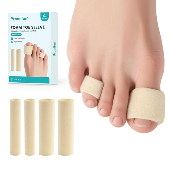 Promifun Cuttable Foam Toe Tubes Sleeves Toe Protectors Corns Calluses Blisters,Multi Size,4 Count,White