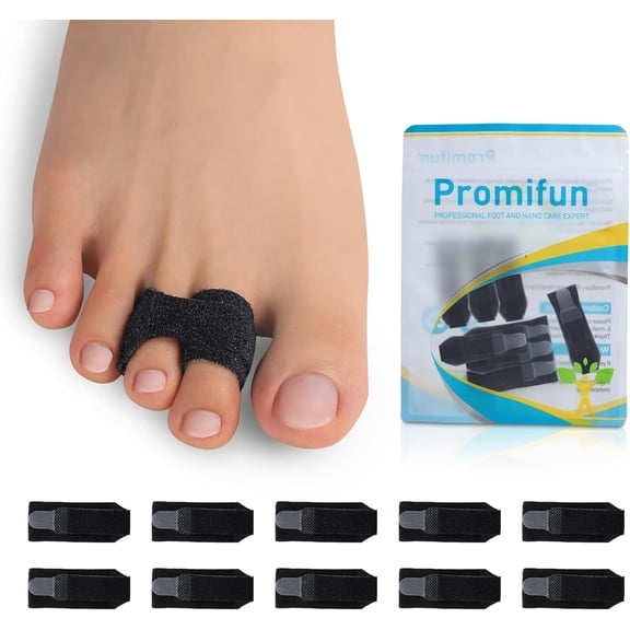 Promifun Fabric Hammer Toe Corrector Broken Crooked Toes Protectors Taped Wraps Toe Splint Hammertoe Straightener,10 Pack,Size S,Black