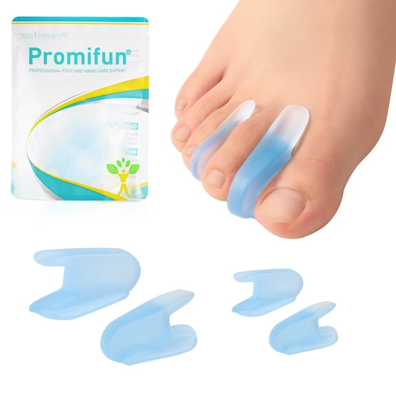 Promifun Gel Toe Separators Bunions Pads Toe Spacers Overlapping Toes Straightening,12 Pack,Multi-Size,Transparent Blue