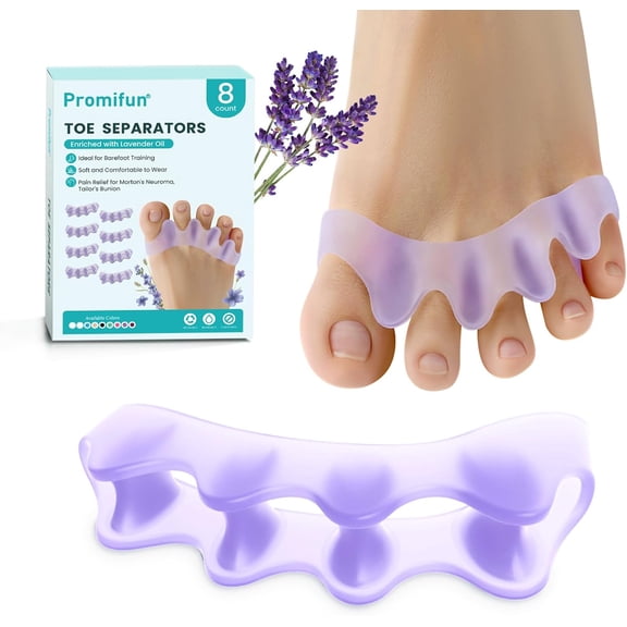 Promifun Gel Toe Separators Soft Toe Spacers Bunions Corrector Hammertoes Corrector Overlapping Toes Lavender,8 Pack,Purple