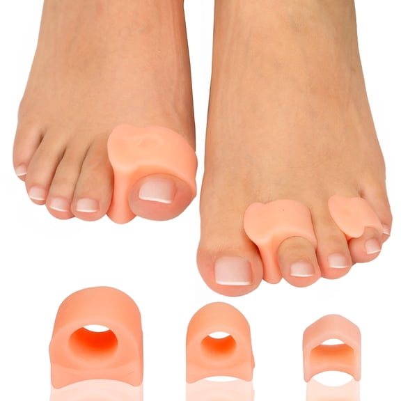 Promifun Gel Toe Separators for Bunions and Overlapping Toe Corrector Spacer Big Toes Alignment,6 Pack,Skin Color,Size L
